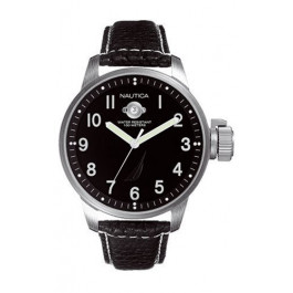 Nautica correa de reloj A09595 Cuero Negro 22mm + costura blanca