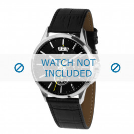 Jacques Lemans correa de reloj 1-1542A Cuero Negro + costura predeterminada