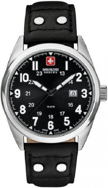 Correa de reloj Swiss Military Hanowa 06-4181.04.007 Cuero Negro 22mm