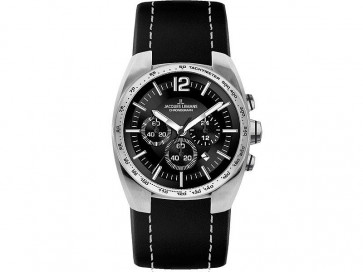 Jacques Lemans correa de reloj 1-1688 / 1-1688a Cuero Negro 24mm + costura blanca
