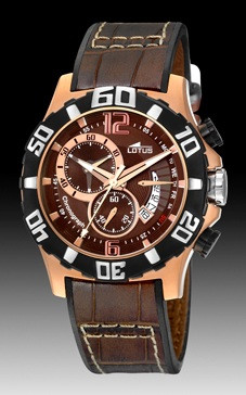 Lotus correa de reloj 15535-3 Cuero Marrón oscuro + costura predeterminada