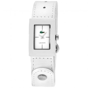 Lacoste correa de reloj 2000655 / LC-43-3-14-2207 Cuero Blanco 18mm + costura blanca