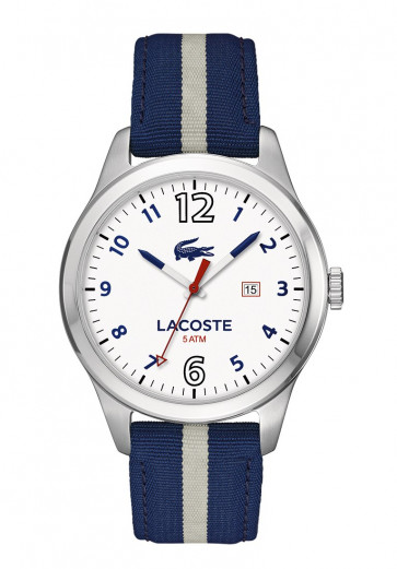 Lacoste correa de reloj 2010722 / LC-76-1-14-2484 Cuero/Textil Azul  21mm + costura azul
