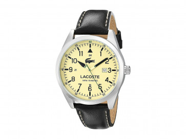 Lacoste correa de reloj 2010782 / LC-52-1-14-2571 Cuero Negro 22mm + costura blanca
