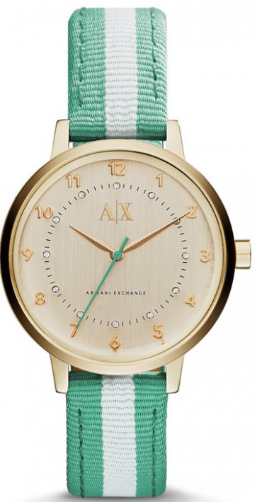 Correa de reloj AX5365 Cuero/Textil Verde claro 16mm