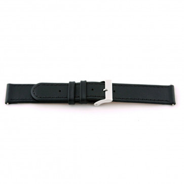 Correa de reloj de cuero genuino 20mm negra con costuras EX-J46