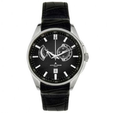 Jacques Lemans correa de reloj G175 Cuero Negro 22mm + costura negro