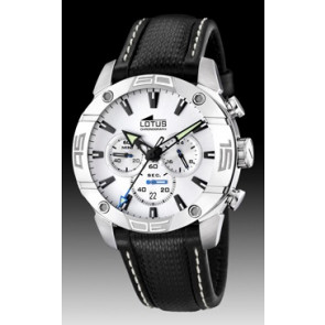 Lotus correa de reloj 15644 / 15644-1 / 15644-2 / 15644-3 Cuero Negro 23mm + costura blanca