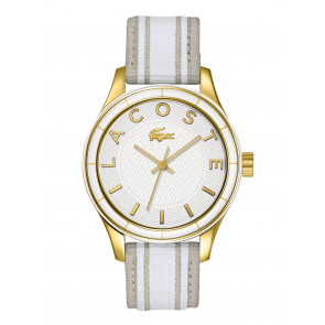 Lacoste correa de reloj 2000771 / LC-66-3-44-2399 Cuero Crema blanca / Amarillento 18mm + costura blanca