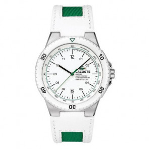 Lacoste correa de reloj 2010563 / LC-48-1-29-2253 Cuero Blanco 14mm + costura blanca