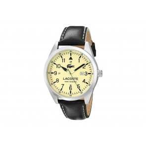 Lacoste correa de reloj 2010782 / LC-52-1-14-2571 Cuero Negro 22mm + costura blanca