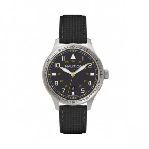 Nautica correa de reloj A10097G Cuero Negro 22mm + costura gris