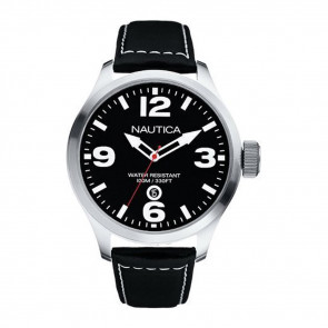 Nautica correa de reloj A12561G Cuero Negro 24mm + costura blanca