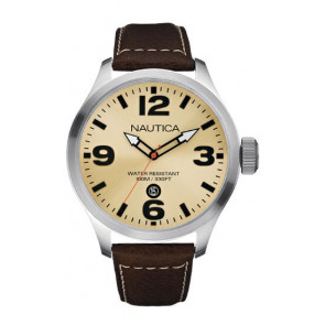 Nautica correa de reloj A12564G Cuero Marrón 24mm + costura blanca