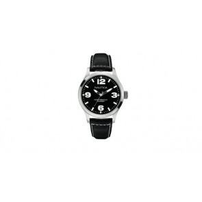 Nautica correa de reloj A12622G Cuero Negro 24mm + costura blanca