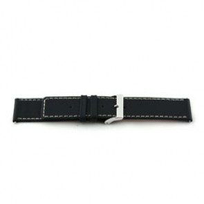 Correa de reloj de cuero genuino para relojes en negro con costuras blancas 30mm J43