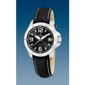 Festina correa de reloj F16472 Cuero Negro + costura blanca