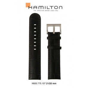 Correa de reloj Hamilton H001.77.555.735.01 / H775550 Cuero Negro 21mm