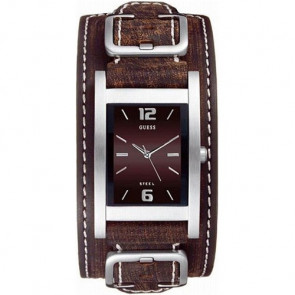 Guess correa de reloj I75540G1 / 75540G1 Cuero Marrón 24mm + costura blanca