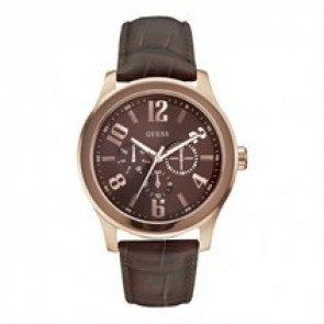 Guess correa de reloj W0008G3 Cuero Marrón oscuro 22mm + costura marrón