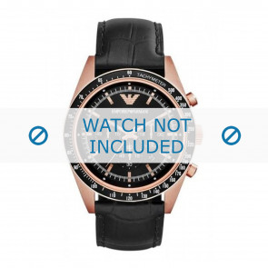 Armani correa de reloj AR8026 Cuero Negro 24mm + costura negro