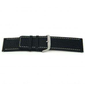 Correa de reloj de cuero genuino para relojes en negro con costuras blancas 26mm EX-H79