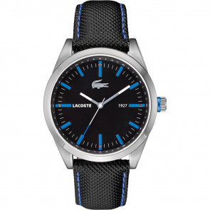 Lacoste correa de reloj 2010597 / LC-52-1-14-2277 Cuero Negro 22mm + costura azul