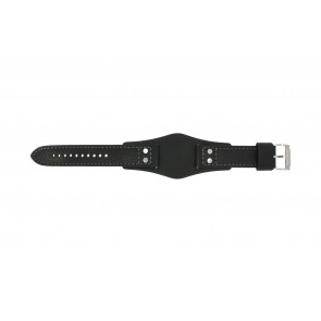 Fossil horlogeband CH2564 / CH2586 Leder Zwart 22mm + grijs stiksel