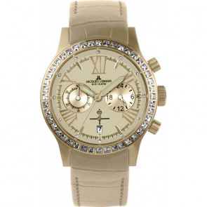Jacques Lemans correa de reloj 1-1527B / Porto Cuero Beige 21mm + costura beige