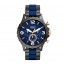 Fossil correa de reloj JR1494 Acero/Silicona Negro 24mm + costura azul